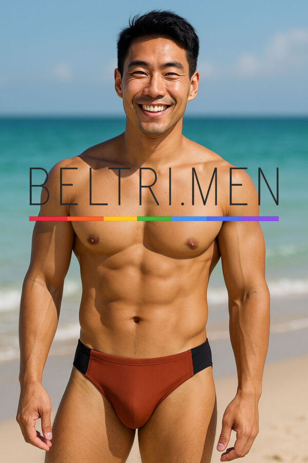 Fuerza, sobriedad y elegancia se encuentran en este bañador slip Bronce Core de BELTRIMEN. La parte frontal en tono cobre intenso transmite calidez y carácter, mientras que los laterales y la parte trasera en negro sólido aportan contraste, estilización y una estética limpia y moderna.