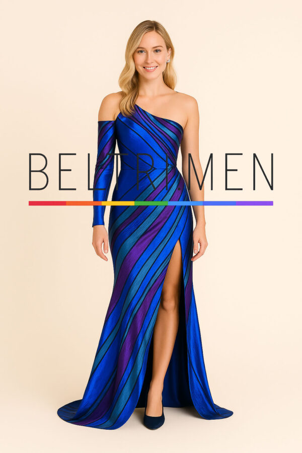 Eclipse Violeta Evoca misterio, elegancia y fuerza, con un toque cósmico y moderno que refleja tanto la paleta de colores como el diseño impactante del vestido. Deslumbra con elegancia y personalidad. Este vestido asimétrico de un solo hombro fusiona tonos intensos de azul, púrpura y verde en un patrón diagonal que estiliza la figura y realza el movimiento. Su silueta ajustada abraza el cuerpo con sutileza, mientras que la abertura frontal añade un toque audaz y sofisticado. Perfecto para eventos de gala, alfombra roja o una noche inolvidable. Con BELTRIMEN, cada entrada es una declaración de estilo.