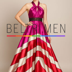 Candy Royale Este vestido es una fusión perfecta entre glamour retro, elegancia moderna y un espíritu audaz. Con sus impactantes franjas diagonales en tonos fucsia, rojo y blanco nacarado, y su escote halter drapeado, es una pieza que roba todas las miradas y evoca la opulencia de las divas clásicas con un giro contemporáneo. Inspirado en el encanto del viejo Hollywood y la audacia del color, Candy Royale es un vestido que celebra el drama, la feminidad y el lujo. Su escote halter drapeado crea un efecto sofisticado, mientras que la falda de gran volumen, adornada con franjas diagonales satinadas, aporta dinamismo y carácter. Perfecto para galas, alfombras rojas o eventos donde la única opción es destacar. Con Candy Royale, cada paso es una escena principal.