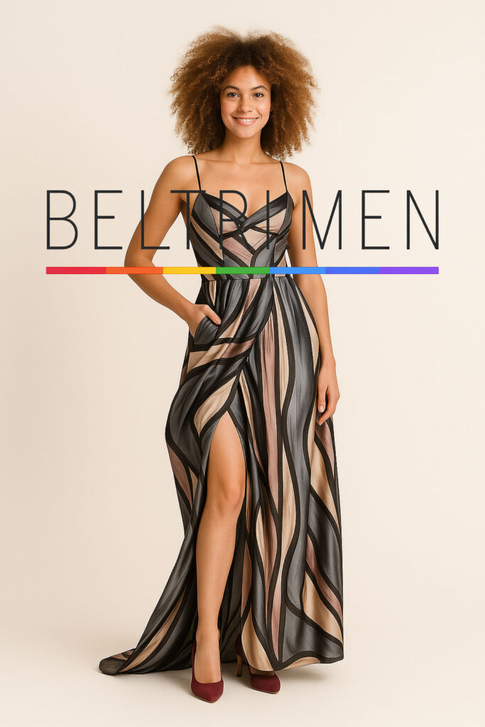 Olas de Humo Este vestido tiene una estética fluida, moderna y sofisticada, con un diseño de líneas ondulantes que evocan movimiento natural, elegancia y armonía. El escote con tirantes finos, la abertura lateral y los tonos neutros con acentos oscuros lo hacen ideal para eventos donde la discreción se mezcla con el estilo. Sutileza y movimiento se encuentran en Olas de Humo, un vestido largo de caída ligera con estampado ondulante que abraza la silueta con gracia. Los tonos ahumados y neutros crean una paleta elegante y atemporal, mientras que el escote con tirantes finos y la abertura lateral añaden un toque de sensualidad sofisticada. Perfecto para cenas formales, eventos artísticos o cualquier ocasión donde la elegancia fluya con naturalidad.