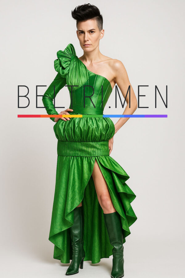 Amazonia Couture Este vestido es una auténtica declaración de fuerza creativa: con su diseño arquitectónico, silueta voluminosa, abertura frontal y gran lazo en el hombro, proyecta poder, irreverencia y estilo de alta moda. El color verde intenso le da una presencia vibrante y absolutamente inolvidable. Audaz, estructurado y ferozmente elegante. Amazonia Couture es una pieza que rompe esquemas, inspirada en la fuerza de la naturaleza y la teatralidad de la alta costura. Con un diseño asimétrico de un solo hombro rematado por un gran lazo escultural, volumen marcado en la cintura y una falda con abertura frontal y caída dramática, este vestido es puro empoderamiento visual. Ideal para editoriales, alfombras rojas o cualquier evento donde lo ordinario no es opción.