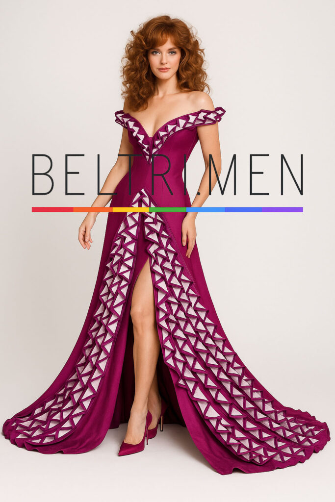 Rubí Geométrico Este vestido es un despliegue de sofisticación arquitectónica. El color magenta vibrante, las texturas tridimensionales en forma de rombos, la abertura frontal y el escote caído evocan el lujo clásico fusionado con diseño contemporáneo. Rubí Geométrico es una celebración del volumen, el color y la precisión. Confeccionado en un impactante tono magenta, este vestido realza la silueta con un escote estructurado tipo off-shoulder y una falda dramática con patrones tridimensionales que capturan la luz y la atención. La abertura frontal añade sensualidad, mientras que el juego de texturas lo convierte en una obra de arte dinámica. Ideal para galas, alfombras rojas o eventos donde la moda es sinónimo de poder visual.